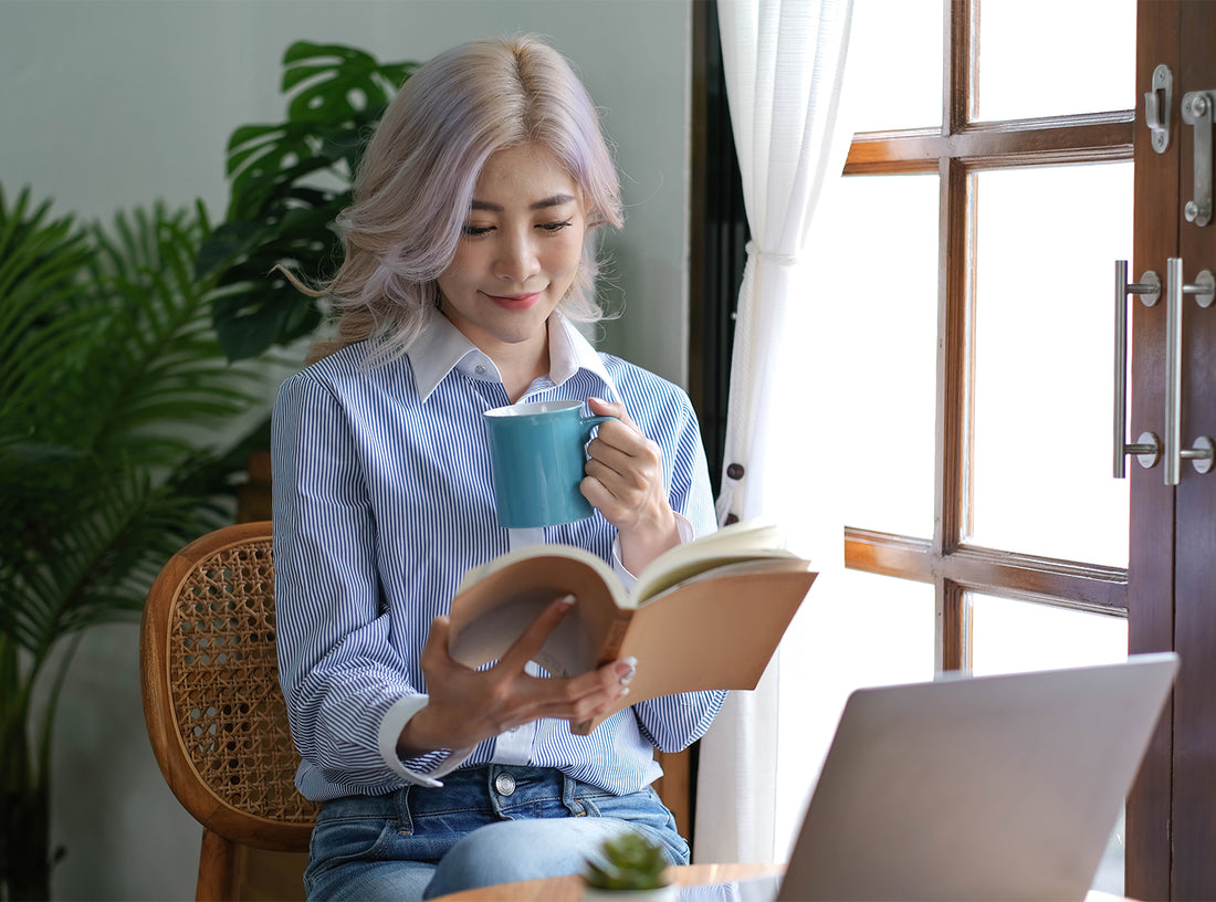Nourished Self-care ideas, woman reading a book